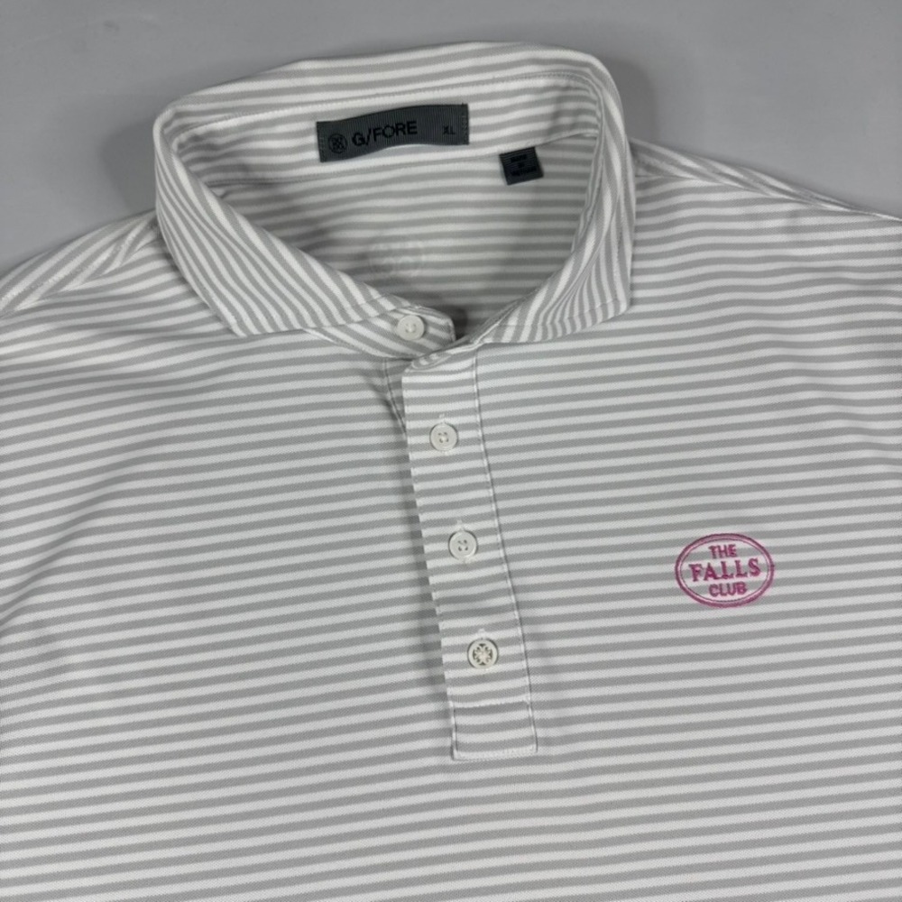 G/FORE Polo Shirt Mens XL Grey White Striped Performance Golf